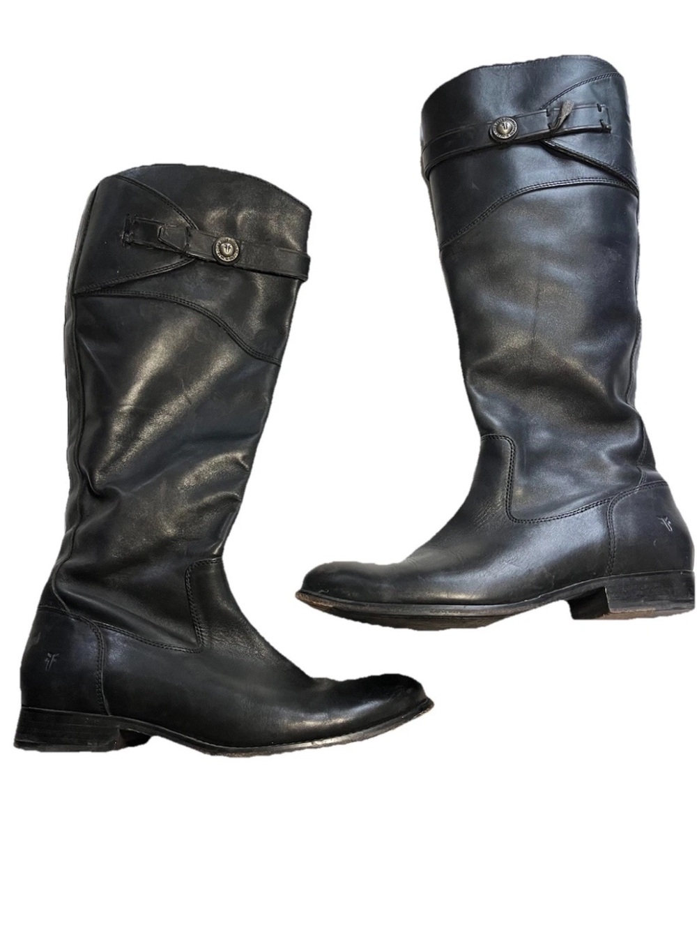 Frye Molly Button Black Leather Knee High Tall Zip Up Riding Women’s Boot Size 9
